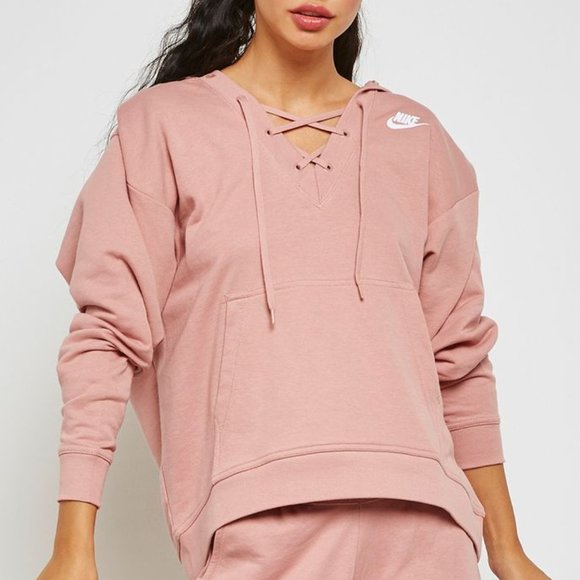 Nike Tops - [Nike] Lace Up Front Hoodie Large